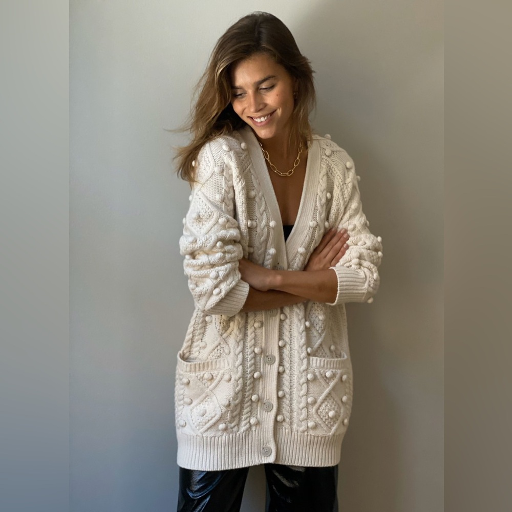 Aritzia Wilfred Alps Cardigan Cable Knit with pompoms - XS